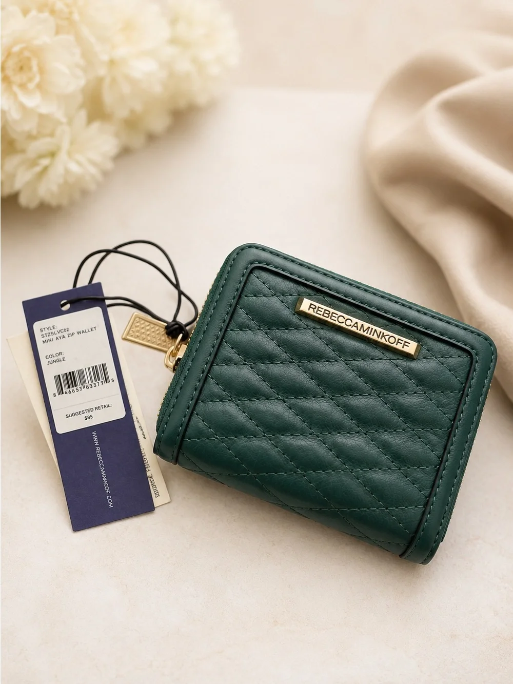 Rebecca Minkoff Quilted Zip Wallet in Jungle Green